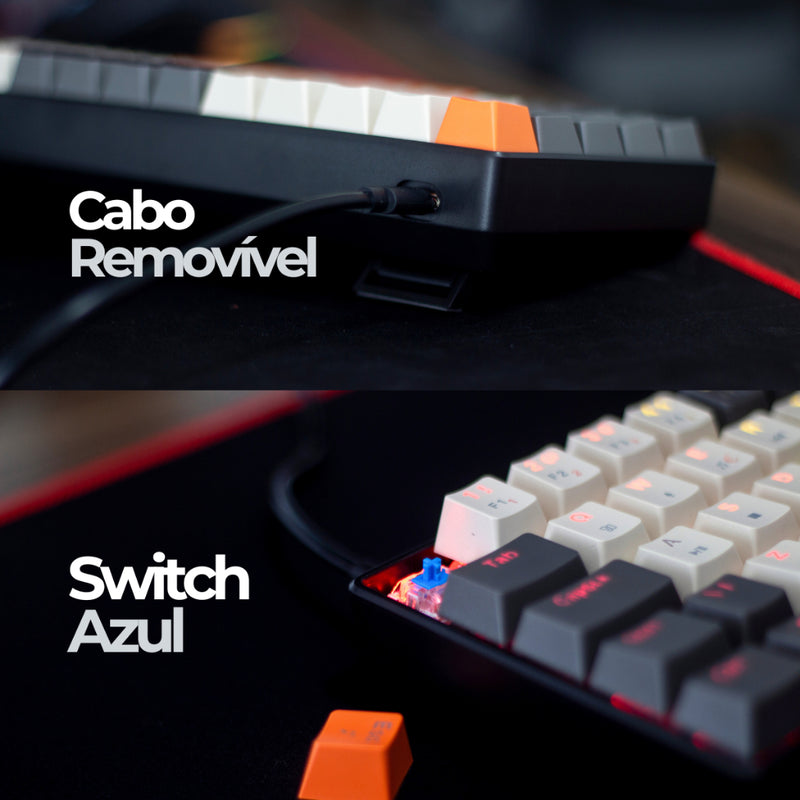 Teclado Mecânico Gamer 60% com Fio Preto Laranja Cinza Swich Azul Computador Videogame Led Rgb Usb