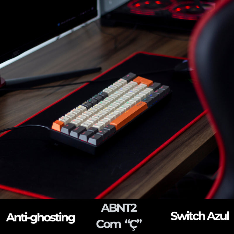 Teclado Mecânico Gamer 60% com Fio Preto Laranja Cinza Swich Azul Computador Videogame Led Rgb Usb