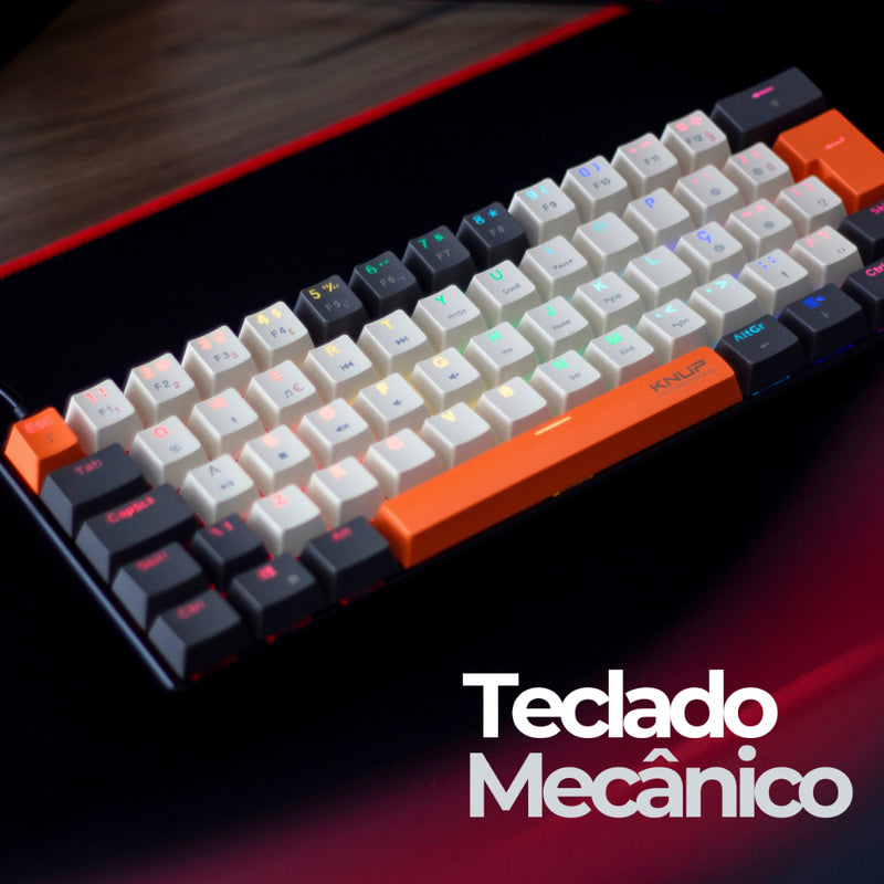 Teclado Mecânico Gamer 60% com Fio Preto Laranja Cinza Swich Azul Computador Videogame Led Rgb Usb