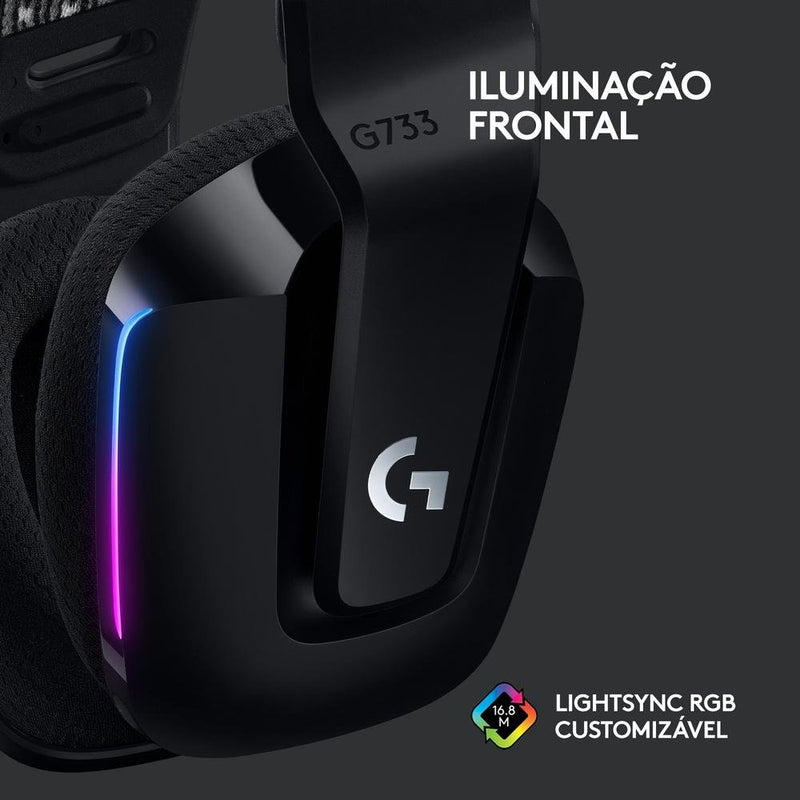 Headset Gamer Sem Fio Logitech G733 7.1 Dolby Surround RGB LIGHTSYNC, Blue VOICE para PC e PlayStation, Preto - 981-000863