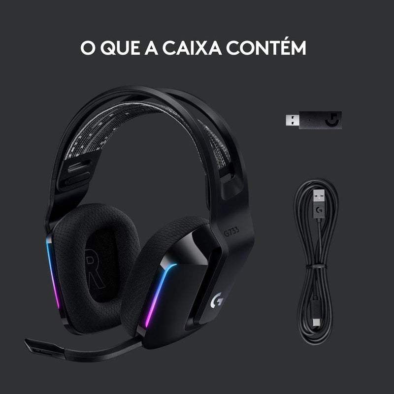 Headset Gamer Sem Fio Logitech G733 7.1 Dolby Surround RGB LIGHTSYNC, Blue VOICE para PC e PlayStation, Preto - 981-000863
